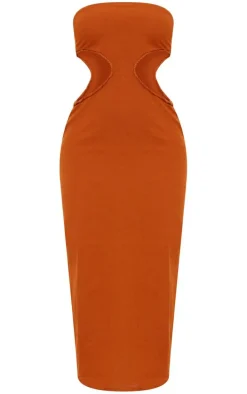 Rust Linen Bandeau Side Cut Out Maxi Dress