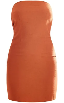 Rust Linen Look Bandeau Back Cut Out Detail Shift Dress