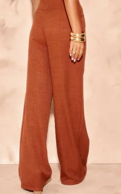 Rust Linen Look Bead Trim Belter Wide Leg Pants