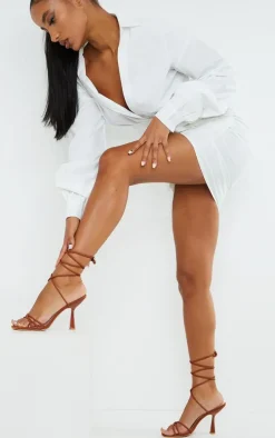 Rust Lycra Cross Over Lace Up Cake Stand Mid Heels