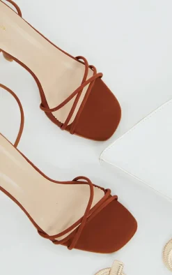 Rust Lycra Cross Over Lace Up Cake Stand Mid Heels