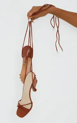 Rust Lycra Cross Over Lace Up Cake Stand Mid Heels