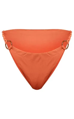 Rust O Ring Plaited Strap Tanga Bikini Bottoms