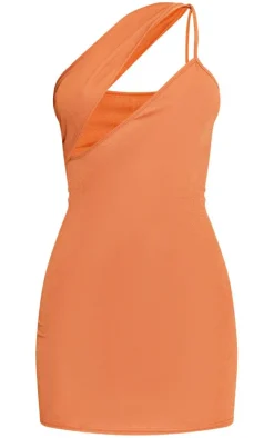 Rust One Shoulder Cut Out Strap Detail Bodycon Dress