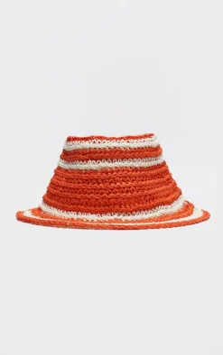 Rust Raffia Stripe Bucket Hat