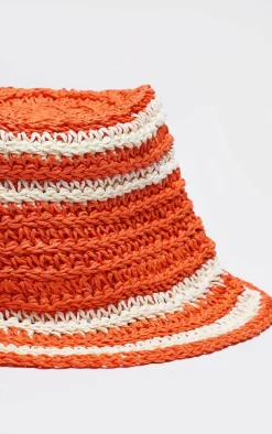 Rust Raffia Stripe Bucket Hat