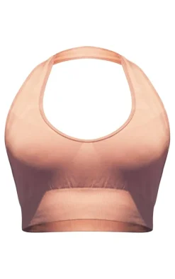 Rust Seamless Hallter Strap Back Gym Top