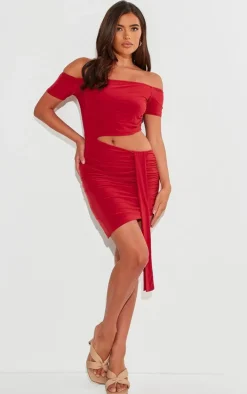 Rust Slinky Cut Out Ruched Mini Dress