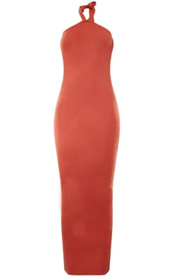 Rust Soft Knit Halter Tie Maxi Dress