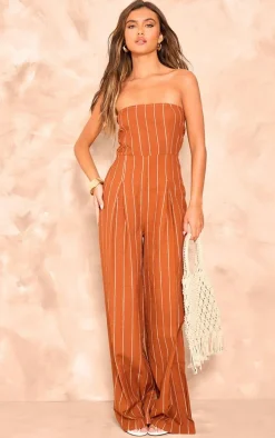 Rust Stripe Bandeau Pocket Detail Jumpsuit
