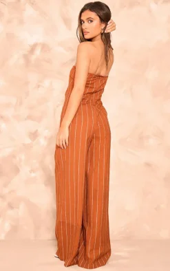 Rust Stripe Bandeau Pocket Detail Jumpsuit