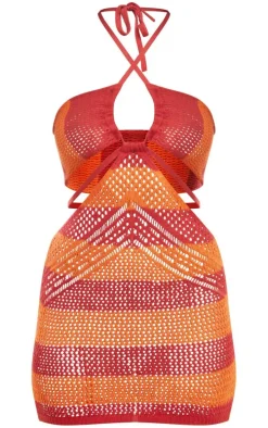 Rust Stripe Crochet Cross Front Dress