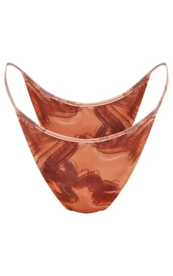 Rust Swirl Print Tanga Bikini Bottoms