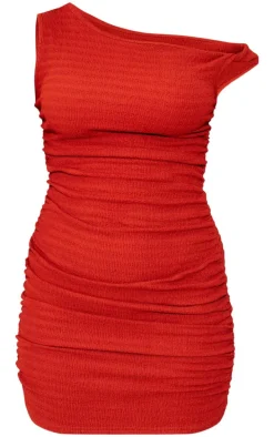 Rust Textured Boat Neck Sleeveless Bodycon Dress