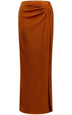 Rust Textured O-Ring Front Maxi Skirt