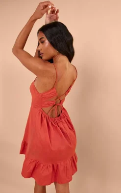 Rust Tierred Cross Back Shift Dress