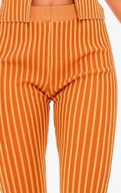 Rust Two Tone Knit Flared Pants