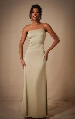 Sage Bridesmaid Satin Bandeau Maxi Dress