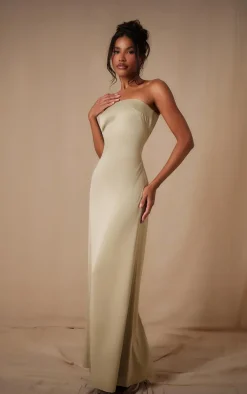 Sage Bridesmaid Satin Bandeau Maxi Dress