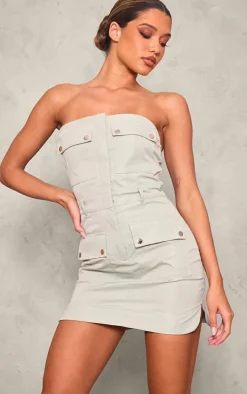 Sage Cargo Pocket Bodycon Dress