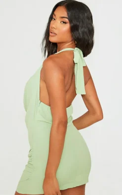 Sage Chiffon Cowl Halter Shift Dress