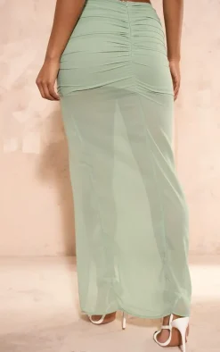 Sage Green Chiffon Ruffle Front Maxi Skirt