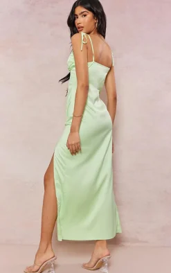 Sage Green Corset Detail Strappy Midaxi Dress