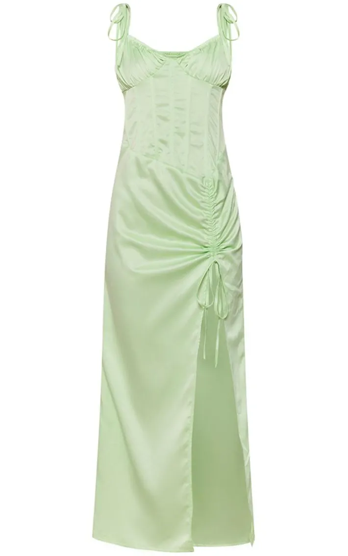 Sage Green Corset Detail Strappy Midaxi Dress