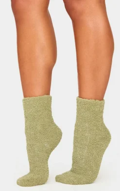 Sage Green Cosy Fuzzy Ankle Socks