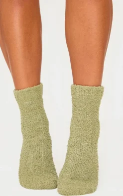 Sage Green Cosy Fuzzy Ankle Socks