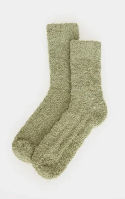 Sage Green Cosy Fuzzy Ankle Socks