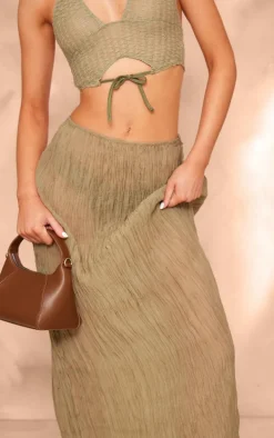 Sage Green Crinkled Sheer Woven Maxi Skirt