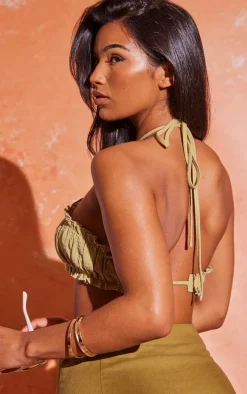 Sage Green Cross Front Ruched Cup Strappy Bralet