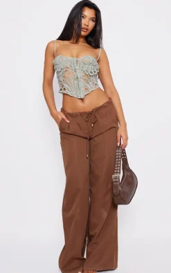 Sage Green Cut Out Lace Hook And Eye Corset