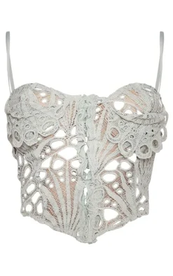 Sage Green Cut Out Lace Hook And Eye Corset