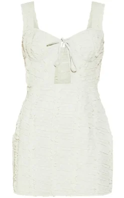 Sage Green Dobby Textured Cut Out Bodycon Dress