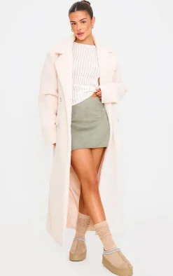 Sage Green Faux Suede Split Hem A Line Mini Skirt