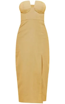 Sage Green Linen Look Bandeau Cup Detail Midi Dress