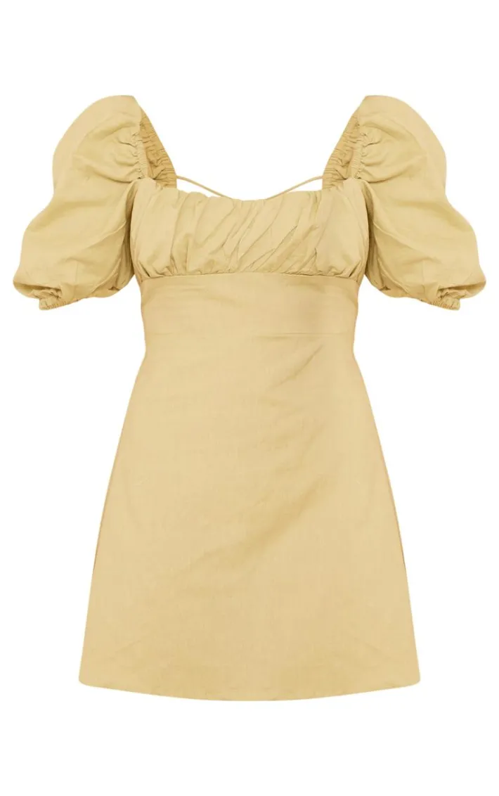 Sage Green Linen Look Lace Up Back Bodycon Dress