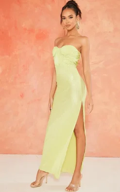 Sage Green Plisse Underwired Bandeau Maxi Dress