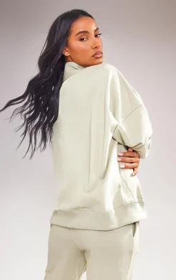 Sage Green Premium Tonal Print Zip Through Panelled Track Top