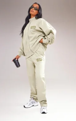 Sage Green Premium Tonal Print Zip Through Panelled Track Top