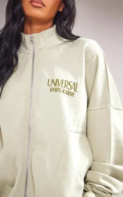 Sage Green Premium Tonal Print Zip Through Panelled Track Top