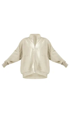 Sage Green Premium Tonal Print Zip Through Panelled Track Top