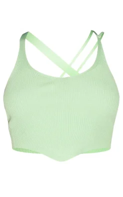 Sage Green Rib Knit Halterneck Cropped Bandeau