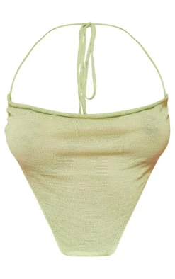 Sage Green Sheer Knit Beach Cowl Neck Crop Top