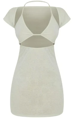 Sage Green Sheer Textured Bralet Detail Bodycon Dress