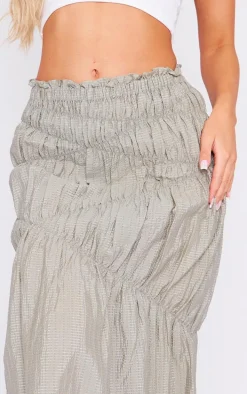 Sage Green Shirred Detail Crinkle Woven Maxi Skirt