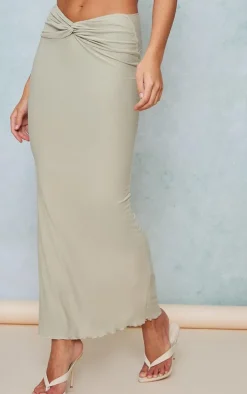 Sage Green Soft Touch Knot Front Midaxi Skirt