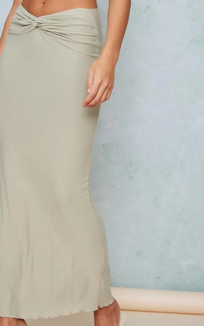 Sage Green Soft Touch Knot Front Midaxi Skirt